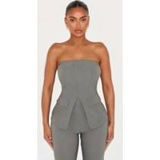 Grey bandeau top PrettyLittleThing Shape Charcoal Stretch Woven Bandeau Split Front Top - Grey