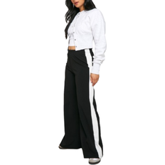 Boohoo M Trousers boohoo Petite Contrast Stripe Wide Leg Pants - Black