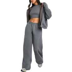 boohoo Womens Petite 3 Piece Straight Leg Sweatpant Tracksuit - Grey