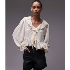 Fabric Blouses Mango Ruffled Blouse With Bow Closure - White