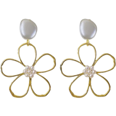 Shein 2pcs Faux Pearl Decor Flower Drop Earrings