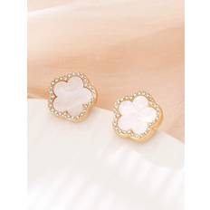 Shein pair Fashionable Chic Dance Party Style Lucky Clover Shaped Earrings With Rhinestone Decoration For Women Gift For Party