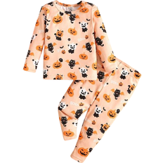9-12M Pyjamases Shein pcs Baby Girl Halloween Themed Pumpkin Ghost Print Snug Fit Long Sleeve Top And Pants Cozy Thermal Pajamas Set