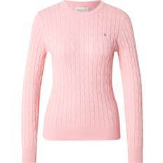 Gant Dam Tröjor Gant Stretch Cotton Cable Cneck Dam Långärmade Blusar - Geranium Pink