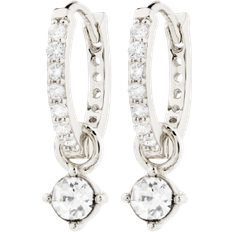 Pilgrim Transparent Smycken Pilgrim Joa Crystal Hoop Earrings - Silver