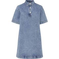 Pieces Dam Klänningar Pieces Jeansklänning Med Korta Ärmar - Mellanblå