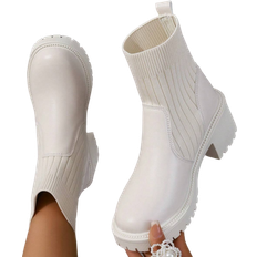 Shein Women Fashion Simple Knit Platform Sock Boots Beige Summer Holiday Back To School Casual Outdoor Thick Sole Elastic Motorcycle Boots