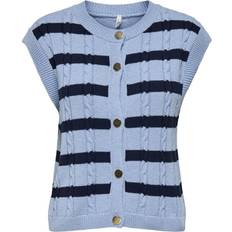 Dame - Stribede Veste Only Onlchico Sl O-Neck Button Vest - Cashmere Blue/Dark Navy