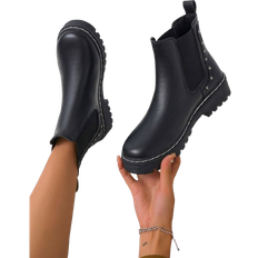 Shein Womens Brown Leather Chunky Sole Chelsea Boots