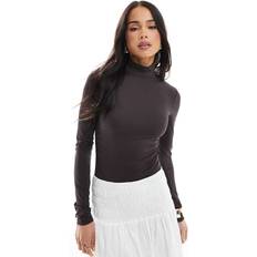 Bershka High Neck Long Sleeve Bodysuit - Brown