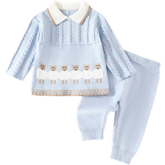 Polyamide Other Sets Shein Infant Boys Animal Graphic Crew Neck Sweater With Scarf Set AutumnWinter Elastic Comfortable Fabric Solid Color Knit Fashionable Casual School Style