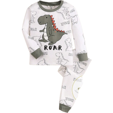 Dinosaurs Pyjamases Children's Clothing Shein pcs Baby Boy Snug Fit Cartoon Dinosaur Print Color Block Crew Neck Long Sleeve Knitted Pajama Set