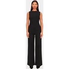 PrettyLittleThing Structured Woven Open Back Detail Straight Leg Jumpsuit - Black
