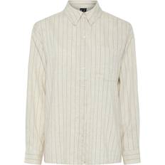 Pieces Linen Touch Shirt Co-Ord - Birch Cream/Black Stripe