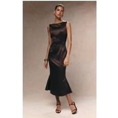 PrettyLittleThing Satin Boat Neck Fishtail Midaxi Dress - Brown