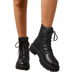 Lace Boots Shein Winter New Boots Women Padded Warm Boots Fashion Casual Shoes Leather Ankle Boots With Zipper Black White Short Boots With Laces