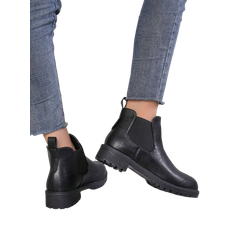 Shein Womens Versatile Chelsea Boots Low Heel British Style Boots French Low Tube Round Toe Fluffy Lined Boots