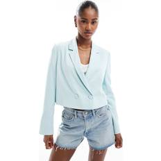 Turquoise Blazers Stradivarius Crinkle Cropped Blazer - Turquoise