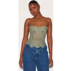 Corsets PrettyLittleThing Textured Sheer Floral Lace Corset - Sage