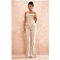 PrettyLittleThing Ruch Pointed Corset Bandeau Jumpsuit - Sage Green