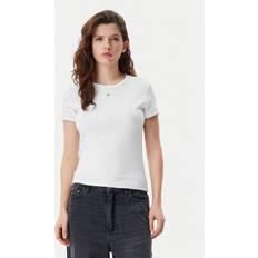 Tommy Jeans Essential RIB SS S/S T-shirt - Ecru/Svart
