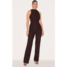 PrettyLittleThing Soft Touch Ruched Straight Leg Jumpsuit - Chocolate