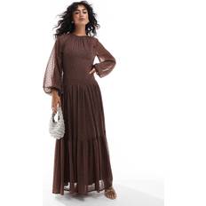 Hög krage Klänningar ASOS DESIGN Chokladbrun Maxiklänning Jacquard Hög Ringning - Klockad Kjol Och Uddkant