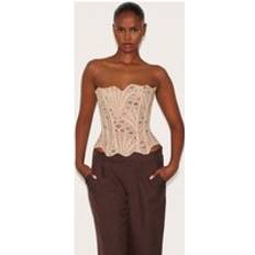 Corsets PrettyLittleThing Textured Sheer Floral Lace Corset - Almond