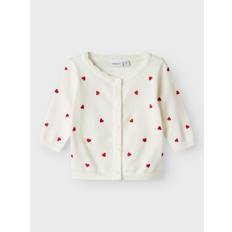 Hvid Trøjer Børnetøj Name It Baby Strik Cardigan Fisilly Cloud Dancer - Hjerter