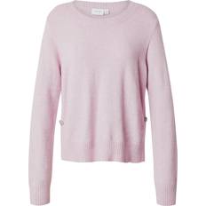 Lila Tröjor Vila Viril O-Neck L/S Button Knit Top Stickat - Rosa
