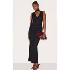 PrettyLittleThing Black Mesh V Neck Wrap Maxi Dress - Black