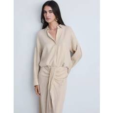 Gold - Women Shirts Mango Ora Textured Long Sleeve Shirt - Gold