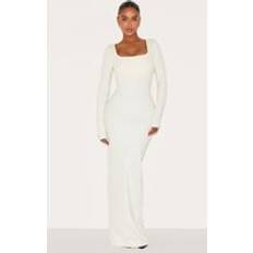 PrettyLittleThing Shape Cream Built In Bra Sculpt Square Neck Long Sleeve Maxi Dress - White