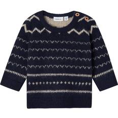 3-6M - Piger Striktrøjer Name It Langærmet Striktrøje - Beige/Navy