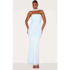 PrettyLittleThing Blue Scarf Detail Ruched Maxi Dress