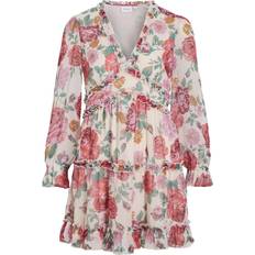 Vila Minikjole Med Flæsedetaljer Og Rødt Roseprint I Chiffon - Multifarvet