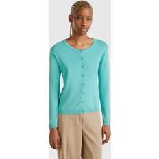 Turquoise - Women Cardigans United Colors of Benetton Pure Cotton Crew Neck Cardigan - Aqua