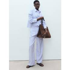 Mango Striped Linen-Blend Trousers - Blue