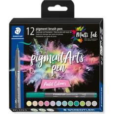 Staedtler Brush Pens Staedtler brush pen pigment Arts, pastell, Premium-Zeichentusche, Pinselspitze für variable Linienbreite, wasserfest, 12 brush pens in sortierten pastel colours im Kartonetui, 371 C12-2