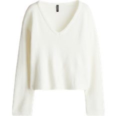 H&M Finstrikket V-ringet Genser - Hvit