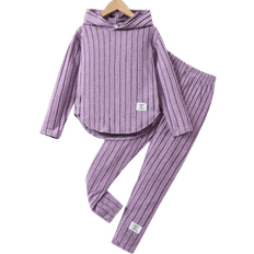 Shein Slogan Patched Drop Shoulder Hooded Tee & Leggings