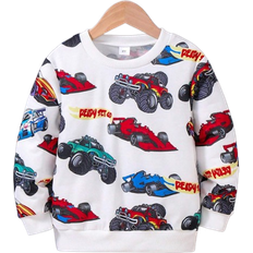 Boys' Toddler Car Pattern Printed Round Neck Sports Sweatshirt