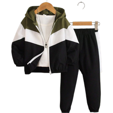 Shein Two-Piece Set Of Boys' Casual Color-Blocked Hooded Sweatshirt Pants Suit Sports Outdoor Autumn