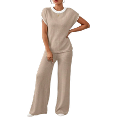 Shein pcs Womens Casual Contrasting Color Drawstring Knitted Set