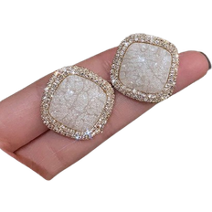 Shein 1pair Fashionable And Elegant 3D Square Shape Diamond Stud Earrings For Women