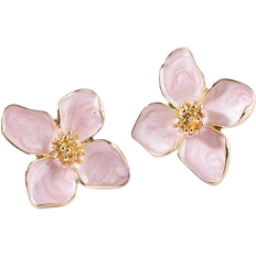 Shein 1pair Colorful Oil Drip Four-Petal Flower Shaped Women's Dopamine Stud Earrings, Suitable For Daily Simple Sweet Vacation Gift Valentines,Mom,Mother,Mother's Day,Gift