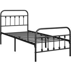 Yaheetech Metal Bed Frame With Vintage Headboard - Black 3' 95x200cm