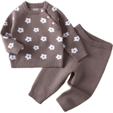 Shein baby Shein Baby Girl Floral Pattern Raglan Sleeve Sweater & Knit Pants