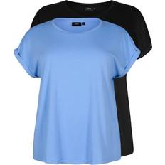 Zizzi T-shirts Zizzi Topp MKatja S/S T-shirt 2-pack - Blå