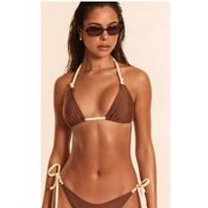 PrettyLittleThing Contrast Binding Knot Triangle Bikini Top - Chocolate